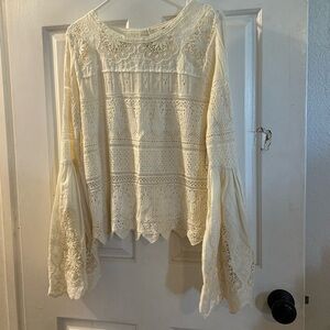 Free People Cream Lace Boho Peasant Top